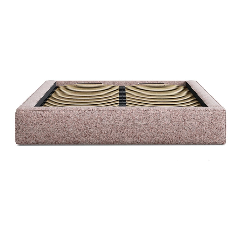 Világos rózsaszín kárpitozott ágyneműtartós franciaágy ágyráccsal 160x200 cm Simon – Micadoni