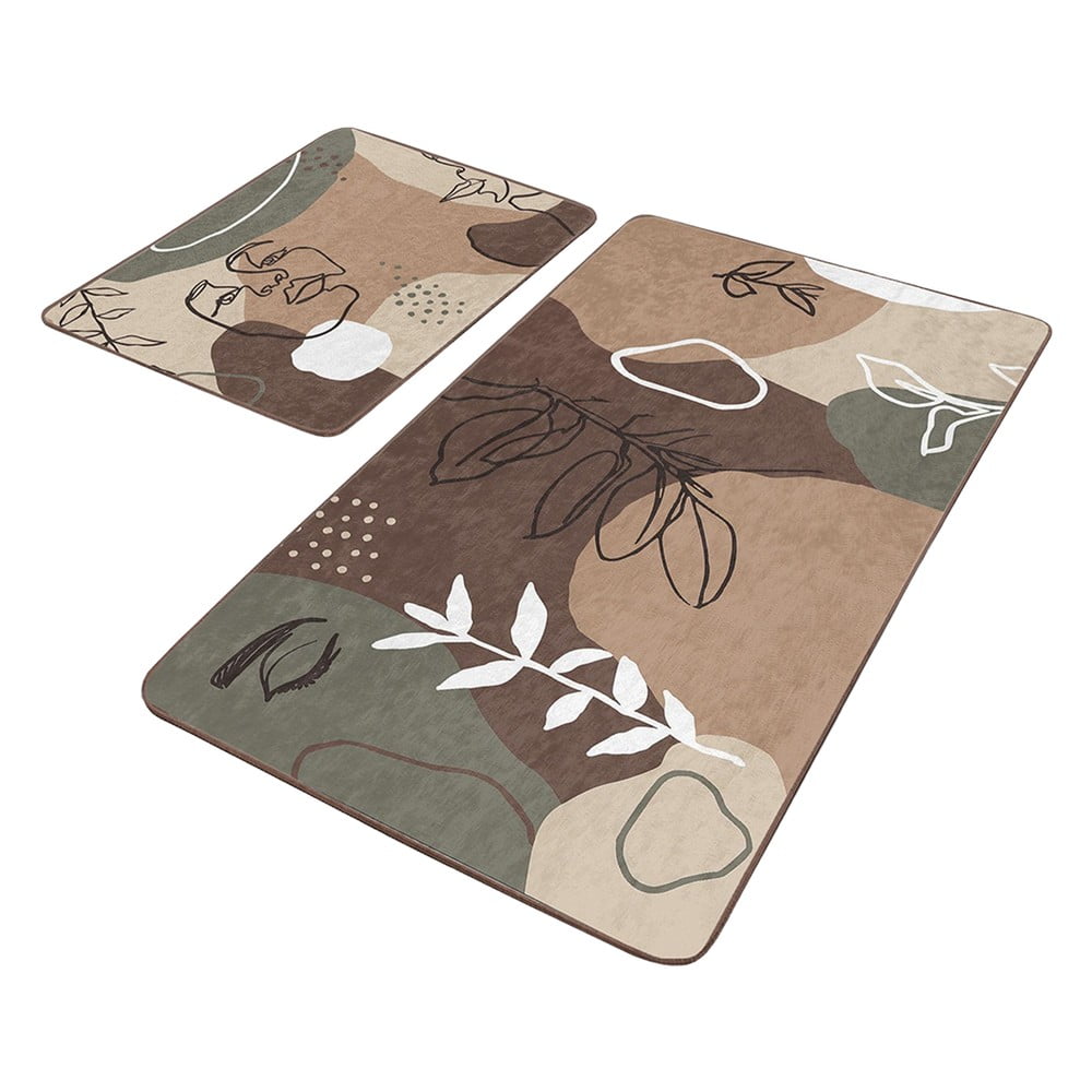 Barna bársony fürdőszobai kilépő szett 2 db-os 60x100 cm Abstract Faces – Mila Home