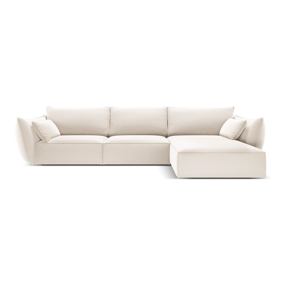 Bézs bársony sarokkanapé (jobb oldali-heverő résszel) Vanda – Mazzini Sofas