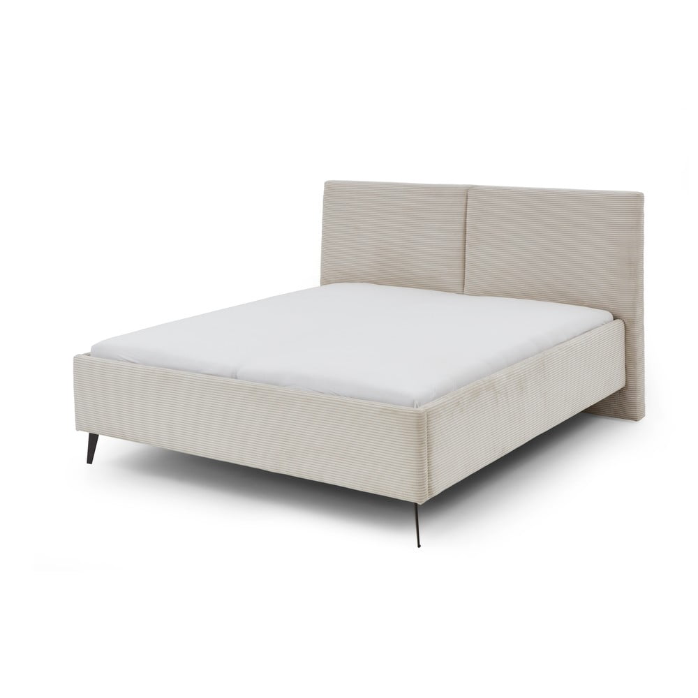 Bézs kárpitozott ágyneműtartós franciaágy ágyráccsal 180x200 cm Lando – Meise Möbel