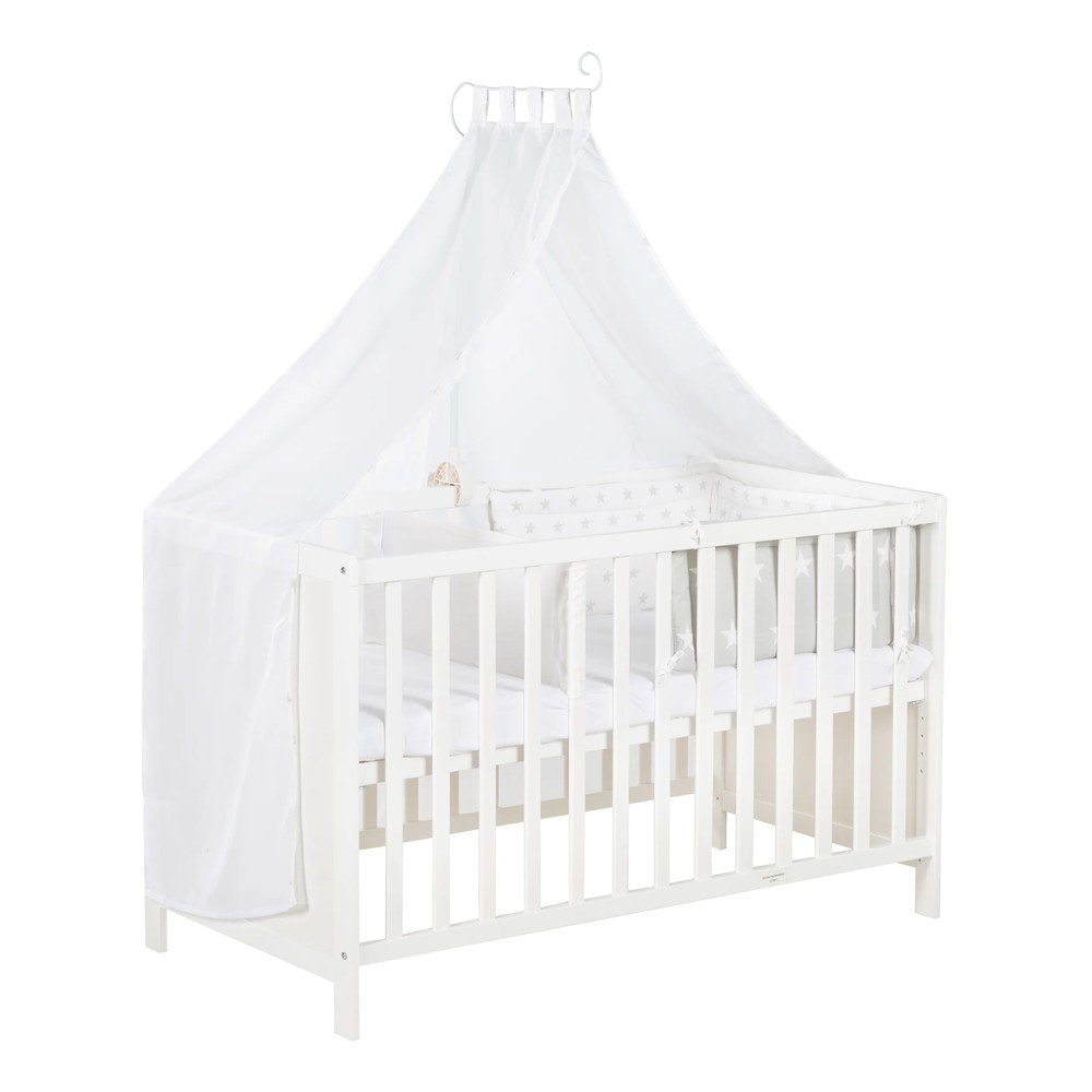 Fehér baldachinos babaágy 60x120 cm Stars Gray – Roba