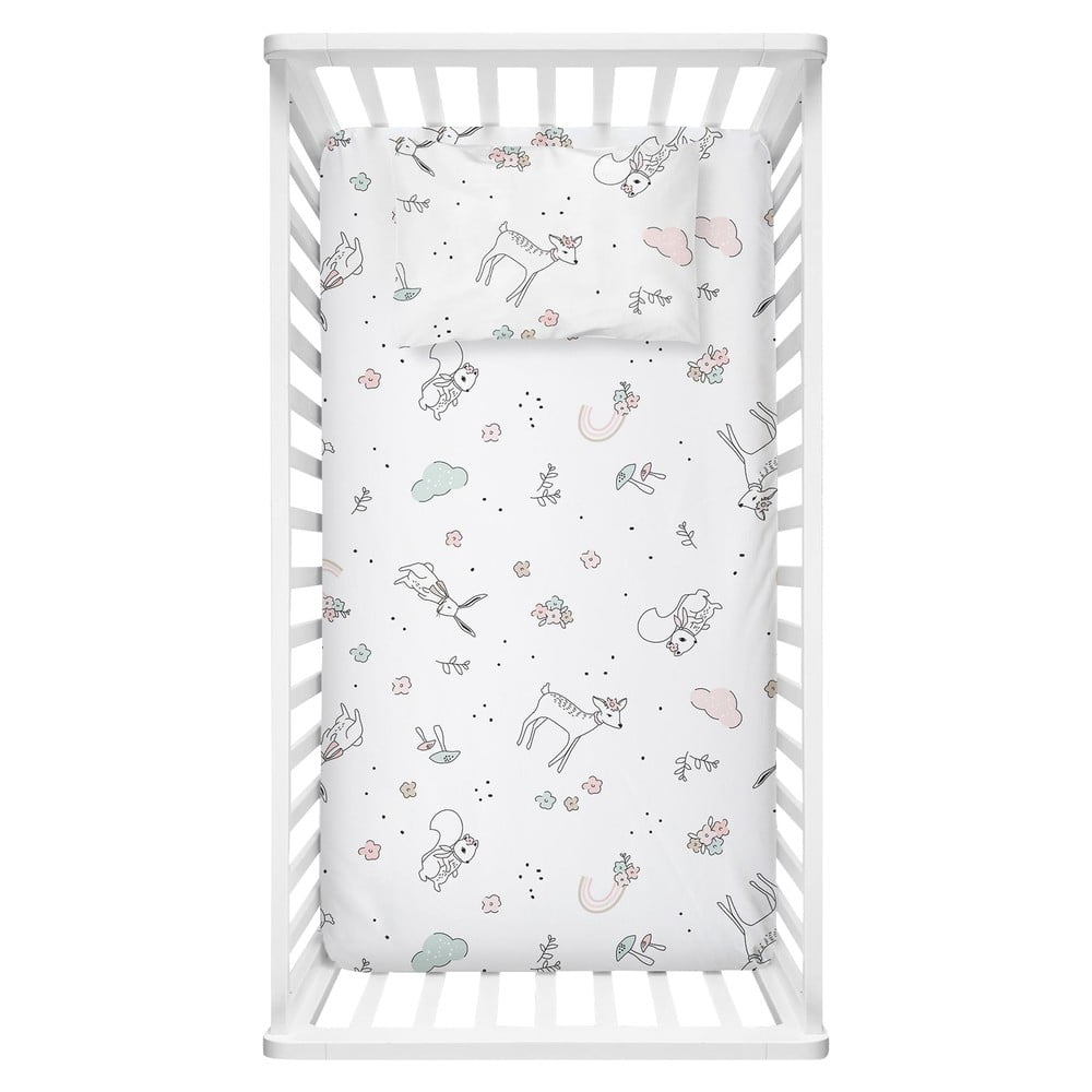 Fehér gumis renforcé pamut gyerek lepedő babaágyhoz 70x120 cm Flowers – Mijolnir