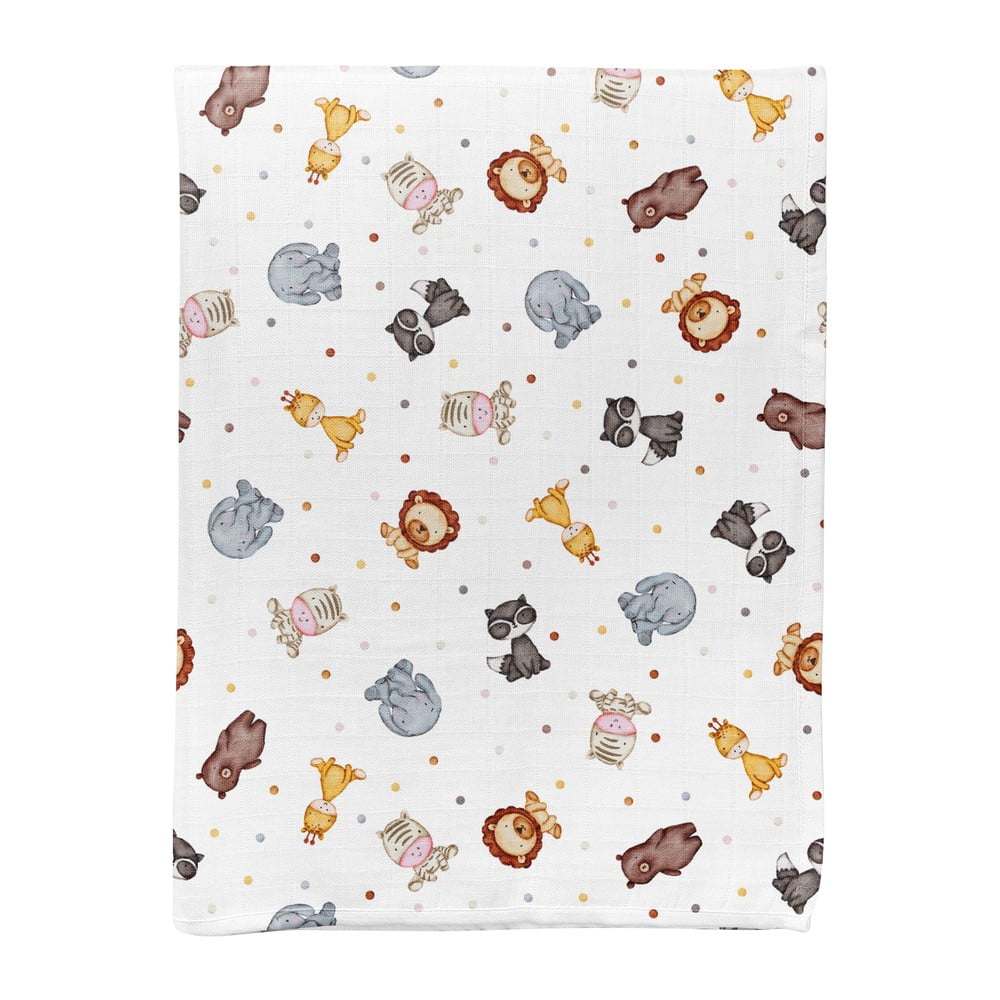 Fehér muszlin gyerek takaró 75x100 cm Zoo – Mijolnir