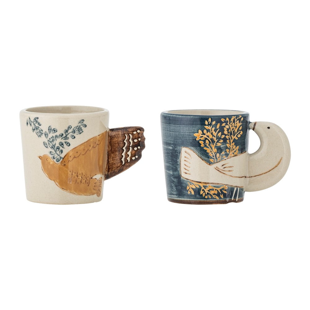 Kék-krémszínű agyagkerámia eszpresszó csésze szett 2 db-os 55 ml Hezha – Bloomingville