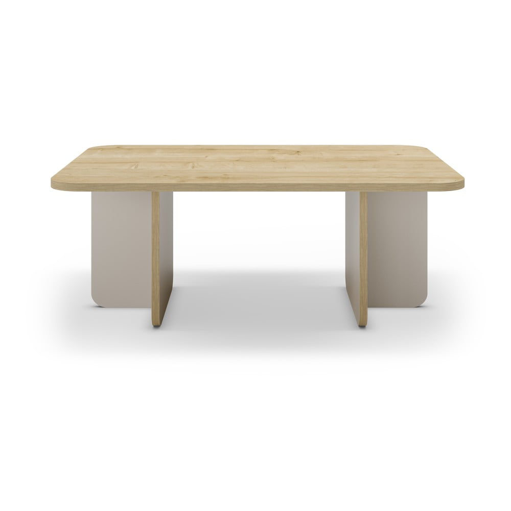 Krémszínű-natúr színű dohányzóasztal tölgyfa dekoros asztallappal 56x100 cm Hillary – Marckeric