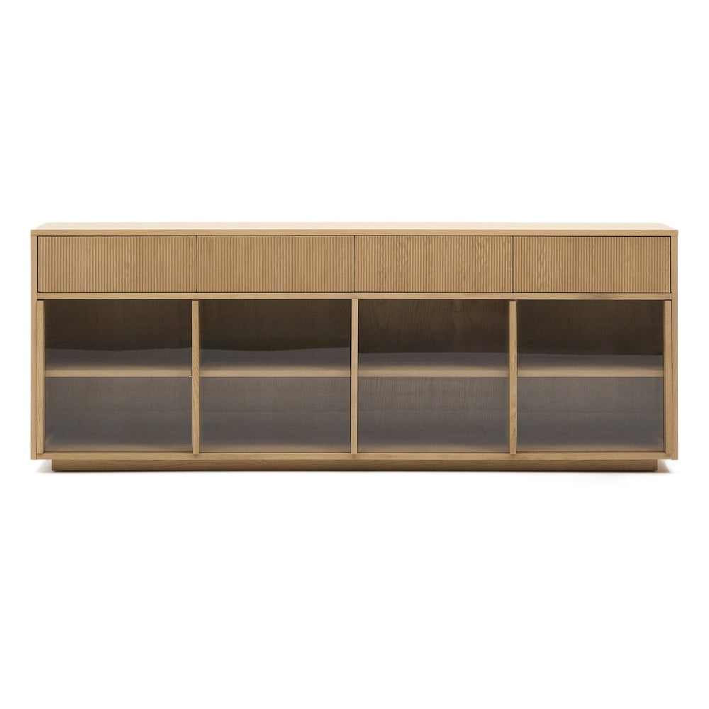 Natúr színű tálalószekrény tolóajtóval tölgyfa dekorral 200x80x40 cm Helvine – Kave Home