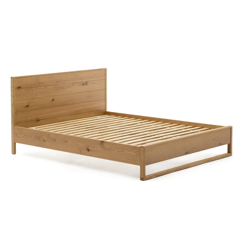 Natúr színű tölgyfa franciaágy ágyráccsal 180x200 cm Alguema – Kave Home