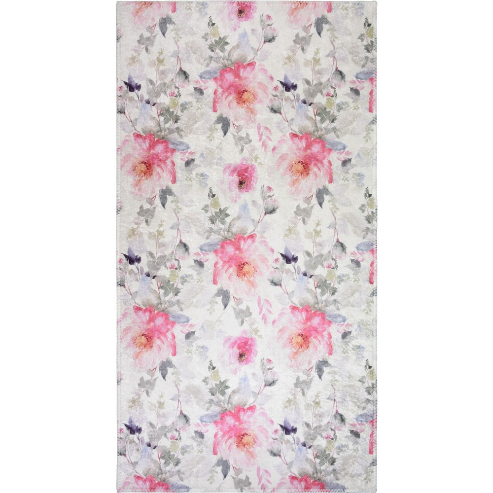 Rózsaszín-elefántcsont színű mosható futószőnyeg 80x200 cm Pink Garden – Vitaus