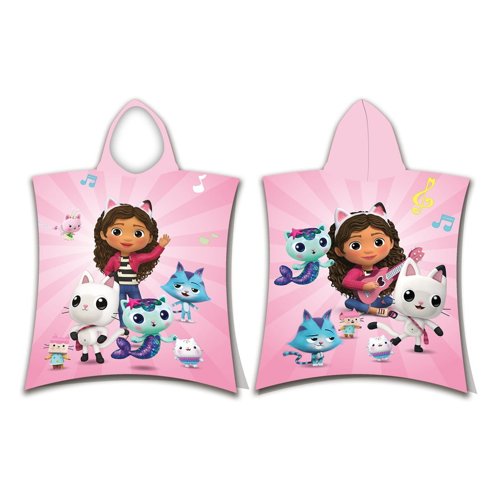 Rózsaszín pamut gyerek fürdőponcsó 3-8 év Gabby´s Dollhouse – Jerry Fabrics