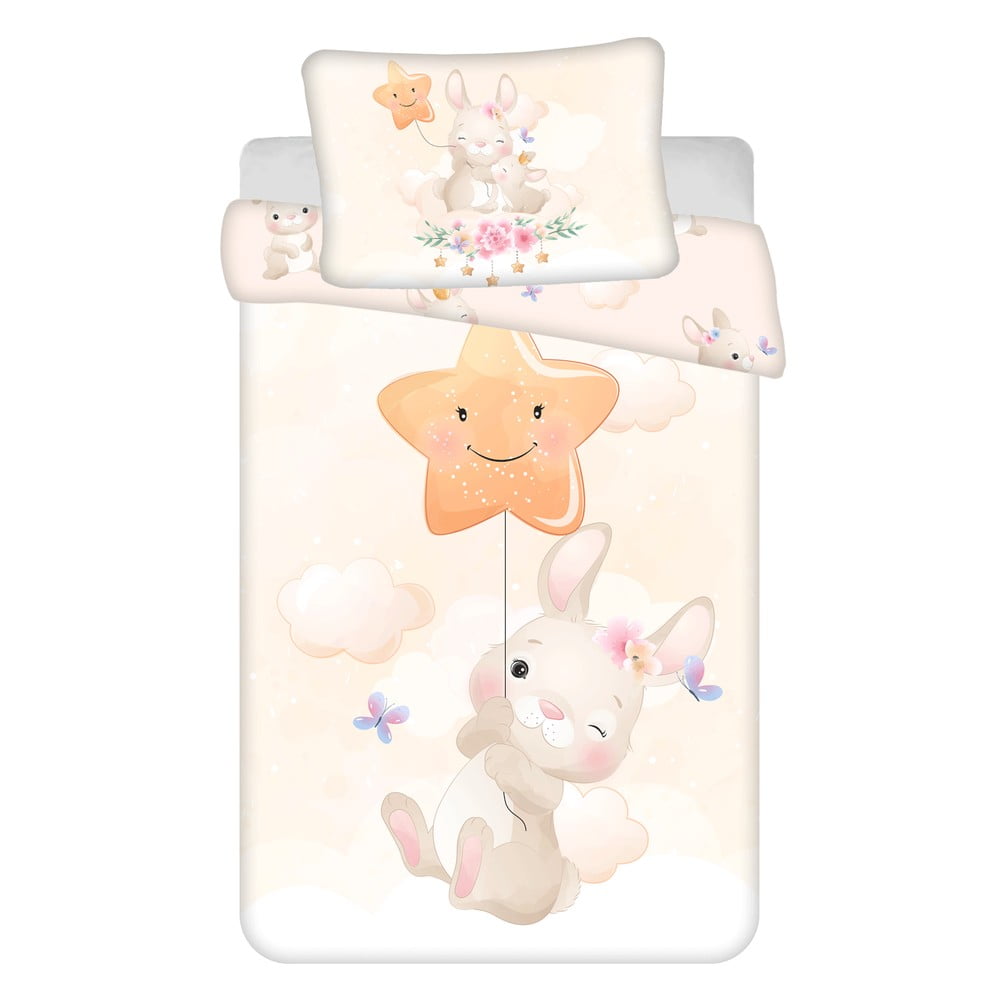 Sárga pamut gyerek ágyneműhuzat babaágyhoz 100x135 cm Bunny "Star" – Jerry Fabrics