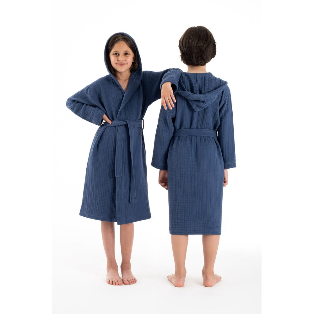 Sötétkék muszlin gyerek fürdőköpeny 5-6 év Muslin – Foutastic