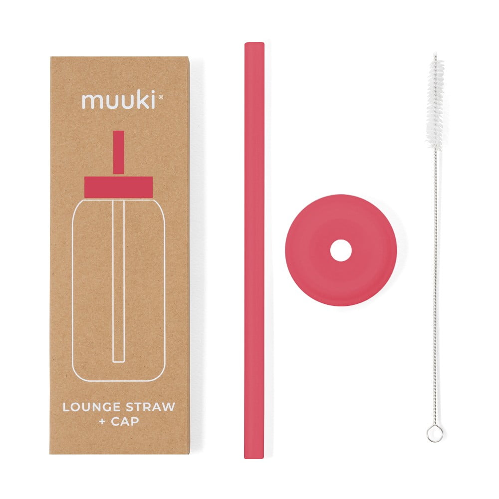 Szilikon szívószál tisztítókefével-fedéllel Watermelon High – Muuki