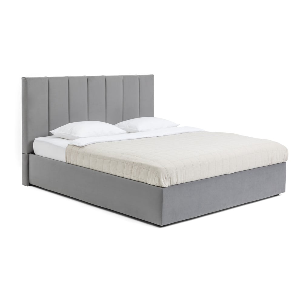 Szürke kárpitozott ágyneműtartós franciaágy ágyráccsal 180x200 cm Thessa Bold Line – Bonami Selection