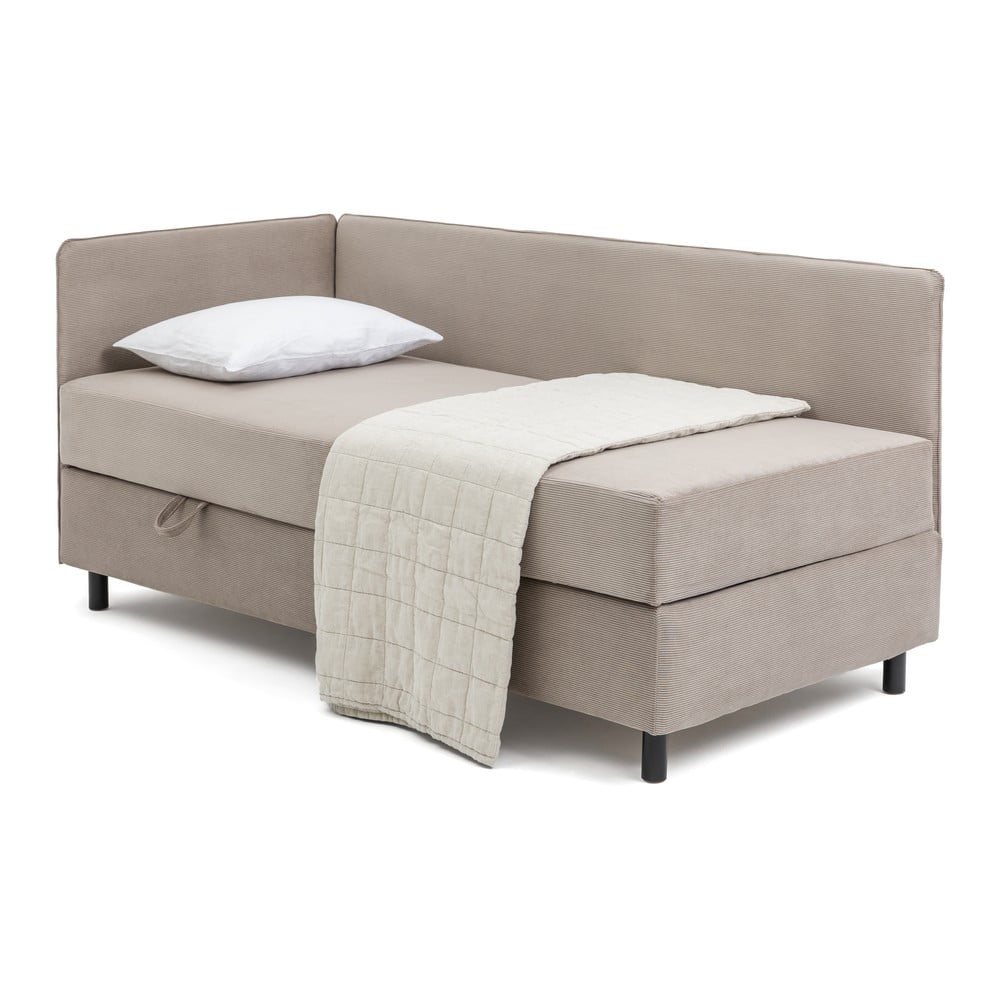 Szürkésbarna kárpitozott ágyneműtartós egyszemélyes ágy matraccal 90x200 cm Avela – Bonami Selection