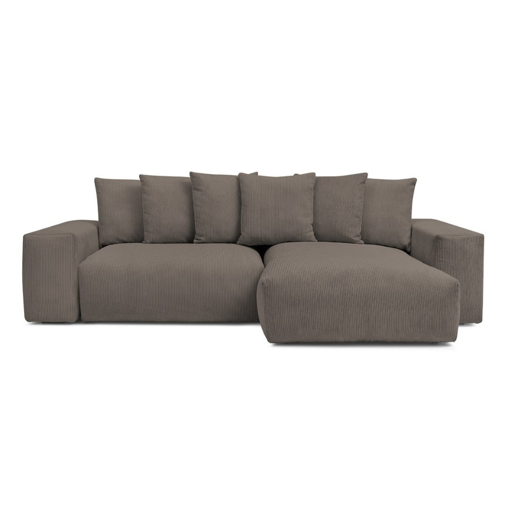 Szürkésbarna kordbársony kinyitható-tárolóhelyes sarokkanapé Voltaire – Bobochic Paris