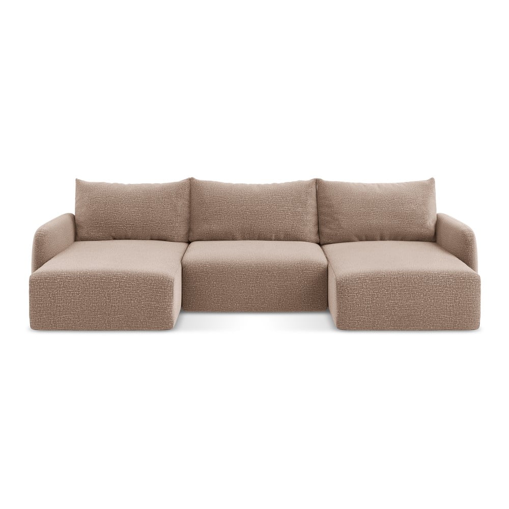 Világosbarna kinyitható-tárolóhelyes sarokkanapé Kalena – Makamii