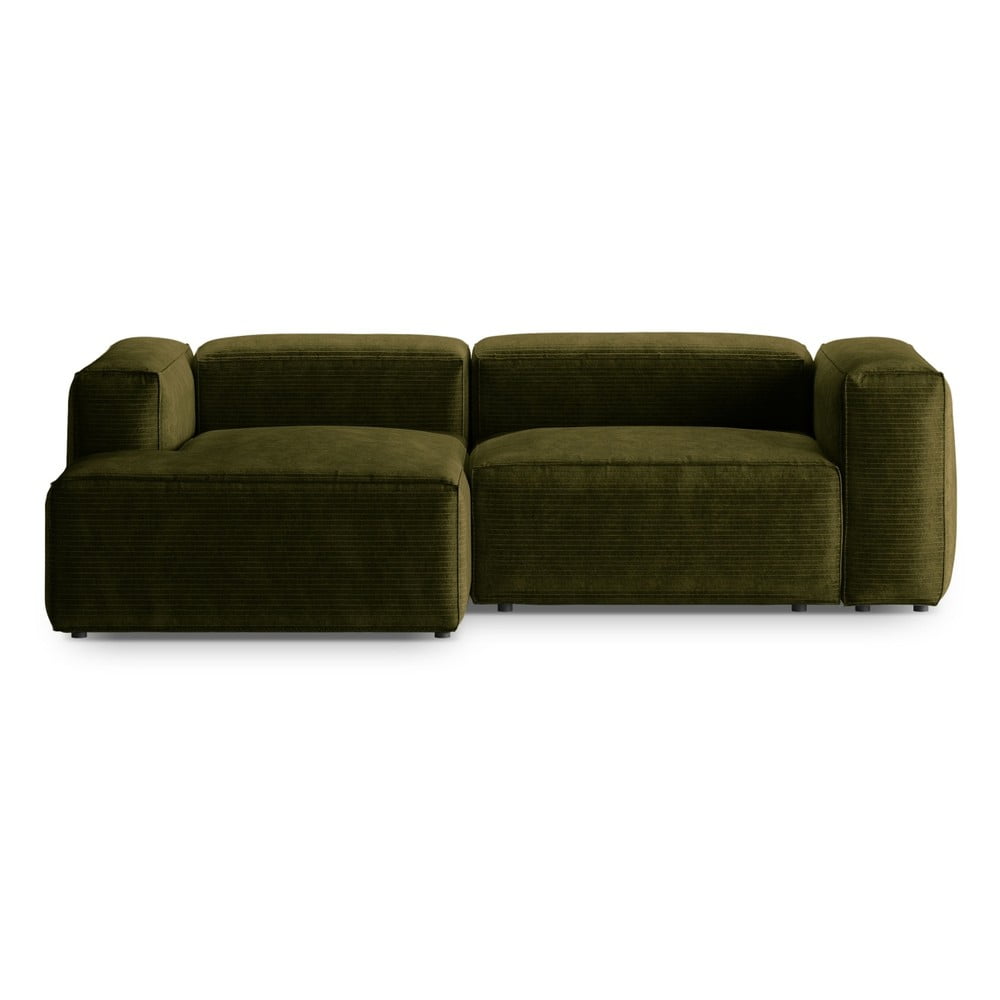 Zöld kordbársony sarokkanapé (bal oldali-heverő résszel) Bergano – Cosmopolitan Design