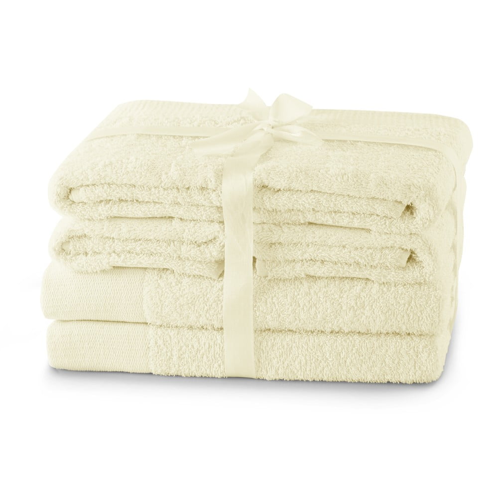 Krémszínű frottír pamut törölköző és fürdőlepedő készlet 6 db-os Amari – Restilo