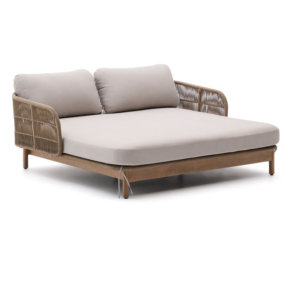 Krémszínű-natúr színű kétszemélyes tömörfa kerti napozóágy Catalina – Kave Home