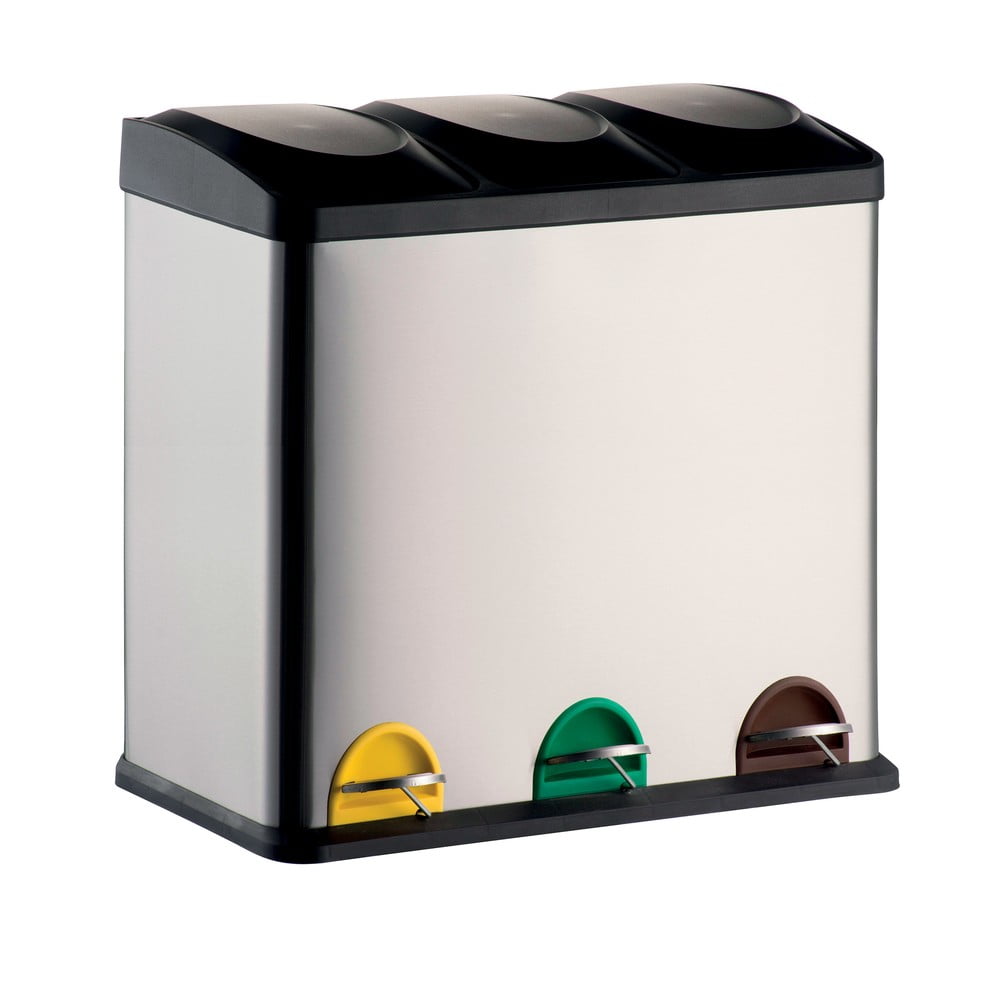 Matt ezüstszínű acél szelektív-pedálos szemetes 3x20 l   Tri Selectif – MSV