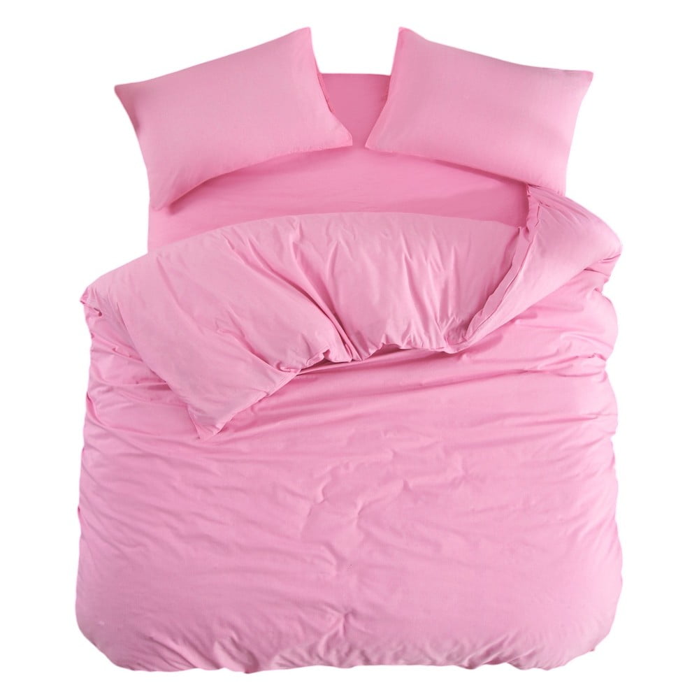 Rózsaszín négyrészes kétszemélyes hosszabbított ágyneműhuzat lepedővel 200x220 cm Classic – Mila Home