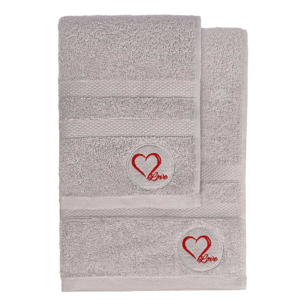 Szürke frottír pamut törölköző és fürdőlepedő készlet 2 db-os Love – Foutastic