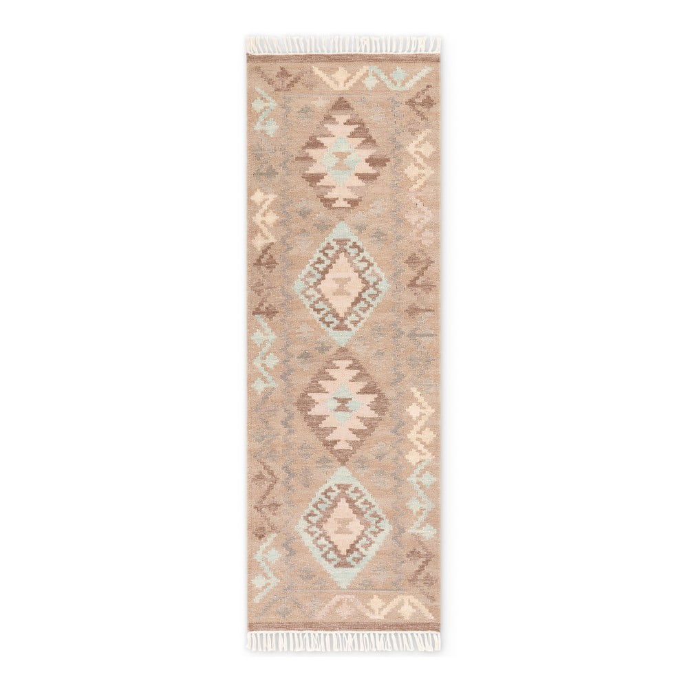 Világoskék-bézs kétoldalas kézi szövésű gyapjú futószőnyeg 60x190 cm Kamal Dune – Nouristan