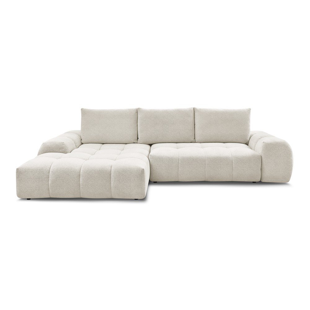 Fehér zsenília kinyitható-tárolóhelyes sarokkanapé (bal oldali-heverő résszel) Everest – Bobochic Paris