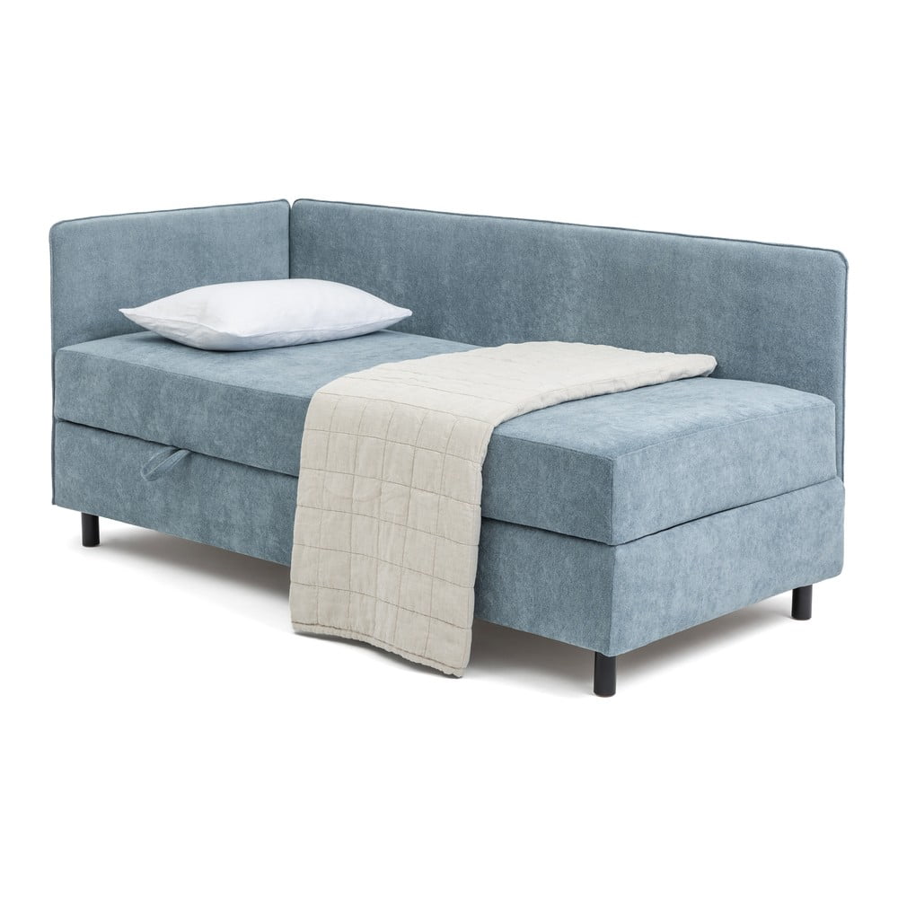 Kék kárpitozott ágyneműtartós egyszemélyes ágy matraccal 90x200 cm Avela – Bonami Selection