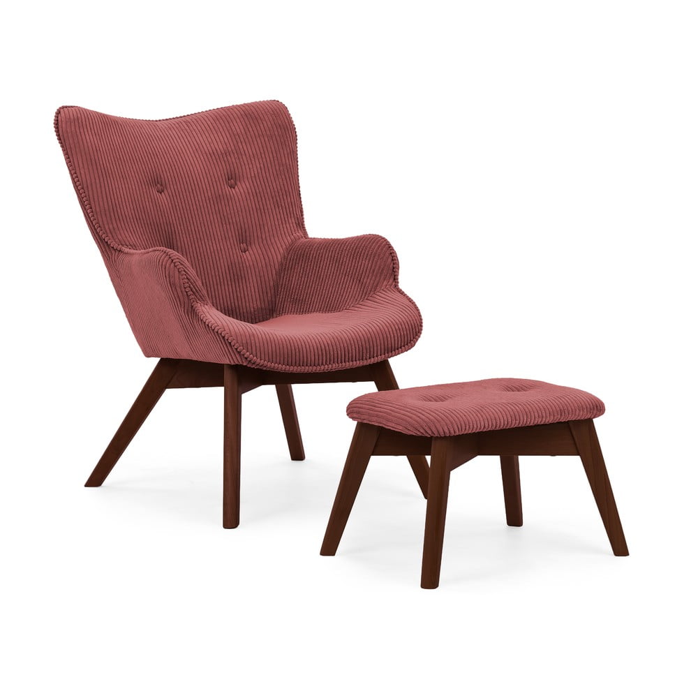 Piros kordbársony fotel lábtartóval Niko – Ropez