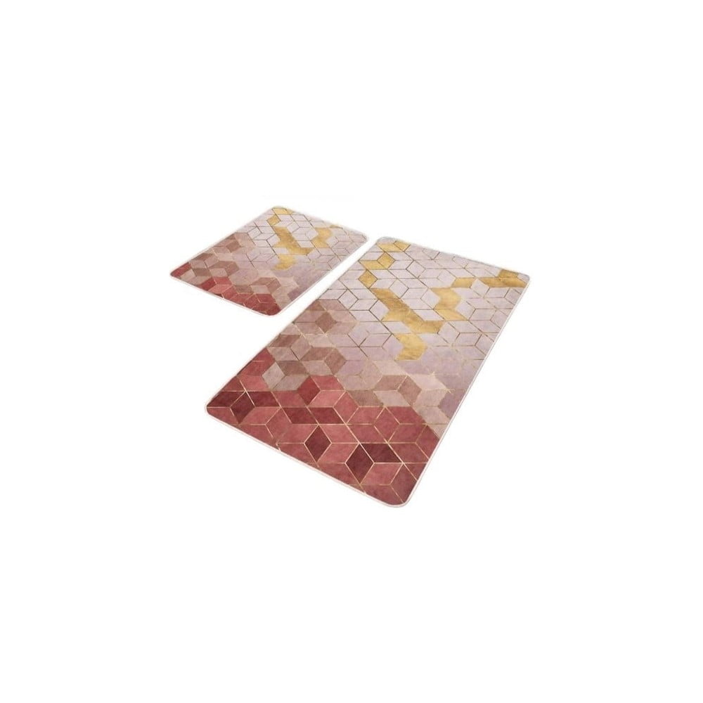 Rózsaszín bársony fürdőszobai kilépő szett 2 db-os 60x100 cm – Mila Home