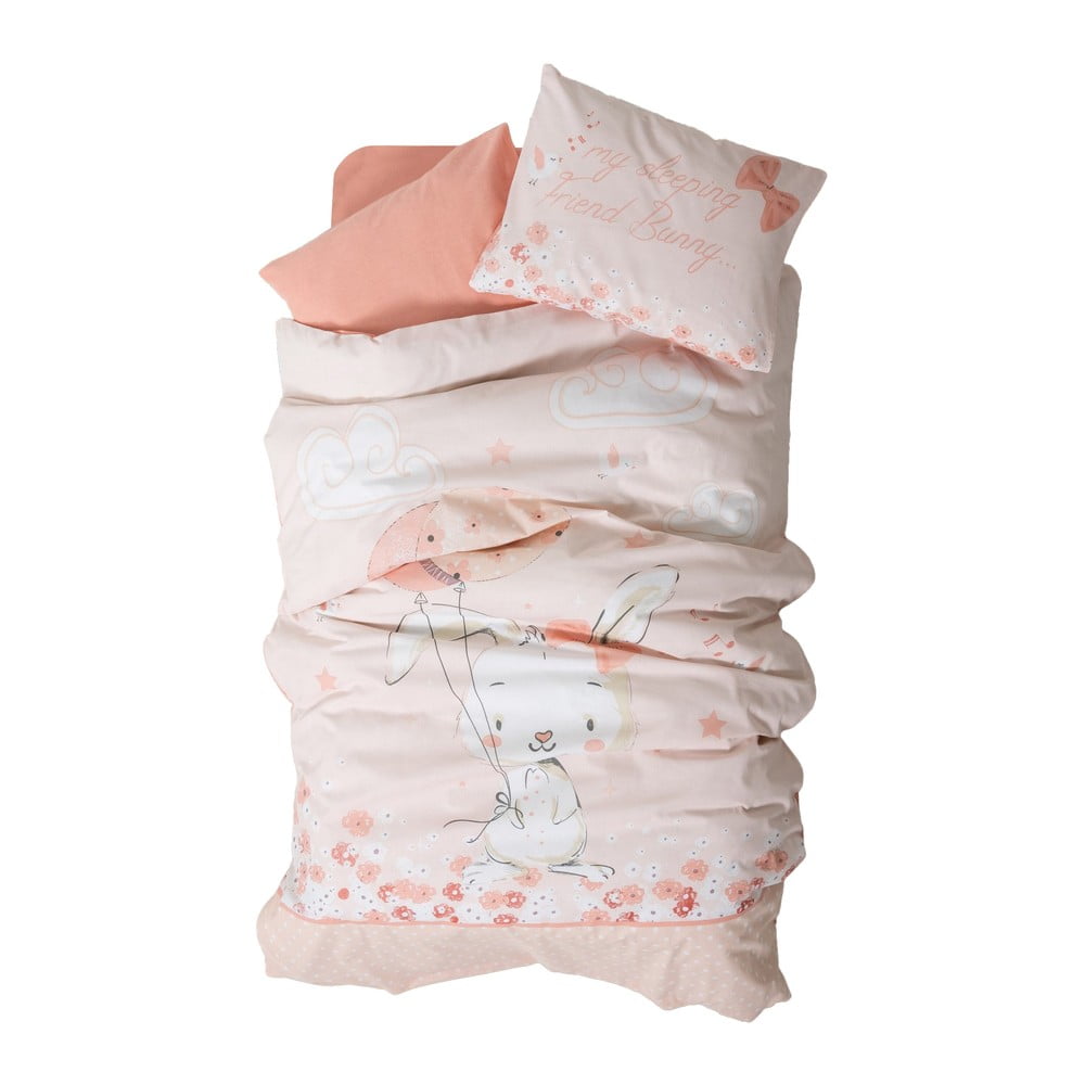 Rózsaszín négyrészes  renforcé pamut gyerek ágyneműhuzat babaágyhoz lepedővel 100x150 cm Rapeti – Mijolnir