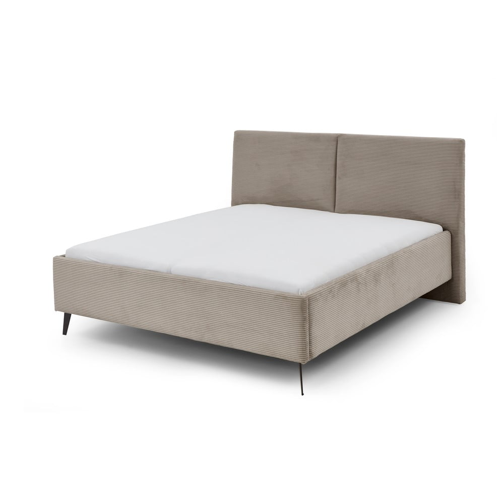 Szürkésbarna kárpitozott ágyneműtartós franciaágy ágyráccsal 180x200 cm Lando – Meise Möbel