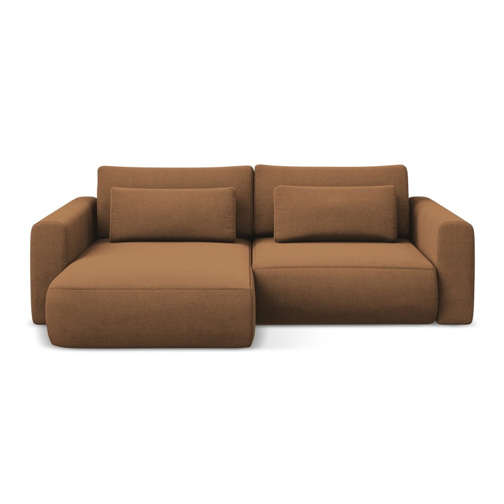 Terrakotta színű kinyitható-tárolóhelyes sarokkanapé (bal oldali-heverő résszel) Kapua – Makamii