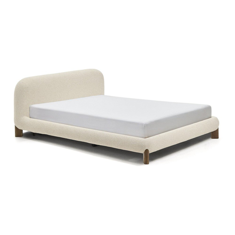 Bézs kárpitozott franciaágy ágyrács nélkül 180x200 cm Odina – Kave Home