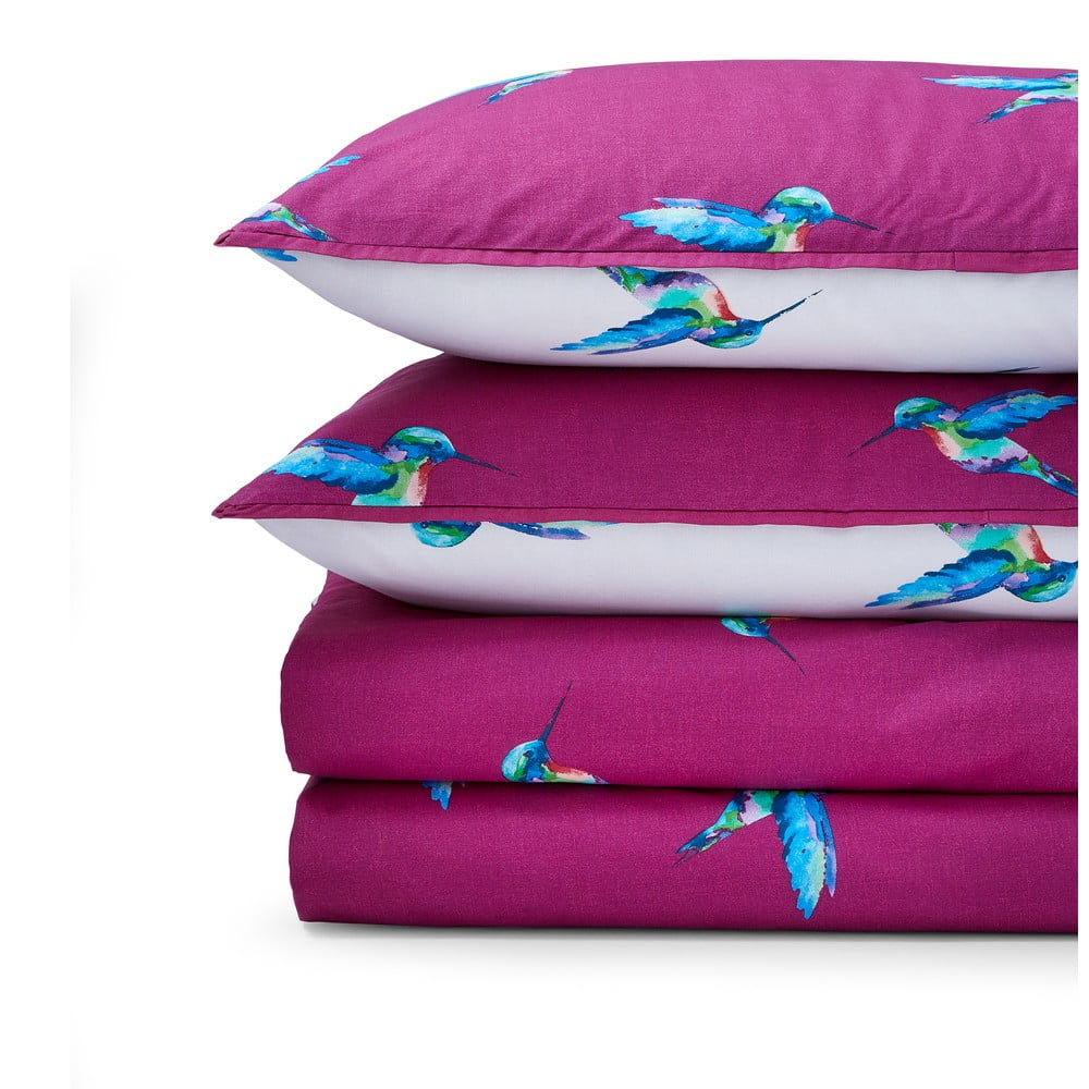 Fehér-lila egyszemélyes pamut ágyneműhuzat 135x200 cm Hummingbird – Their Nibs