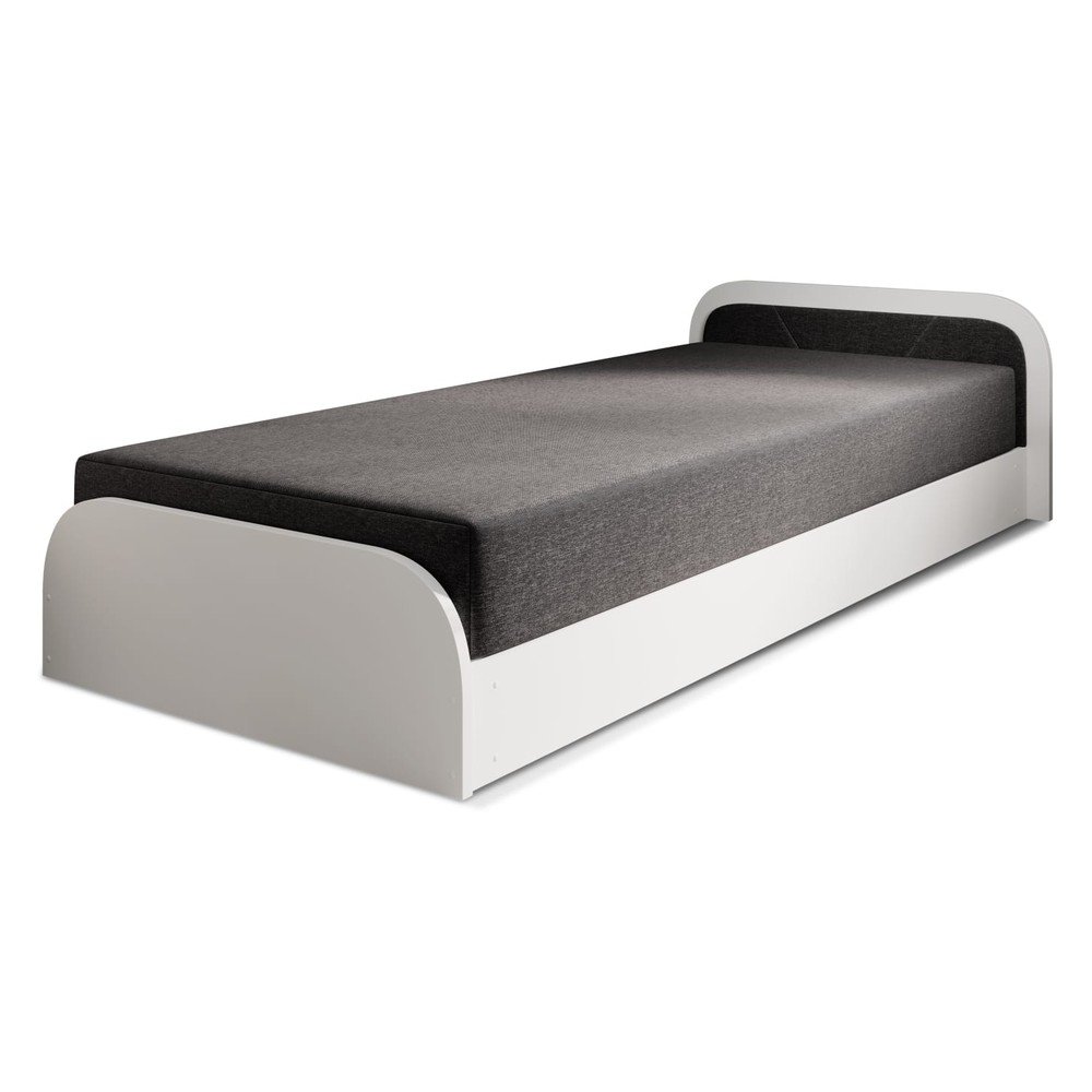 Fehér-sötétszürke kárpitozott-forgácslemez ágyneműtartós egyszemélyes ágy matraccal 80x190 cm Parys – ELTAP