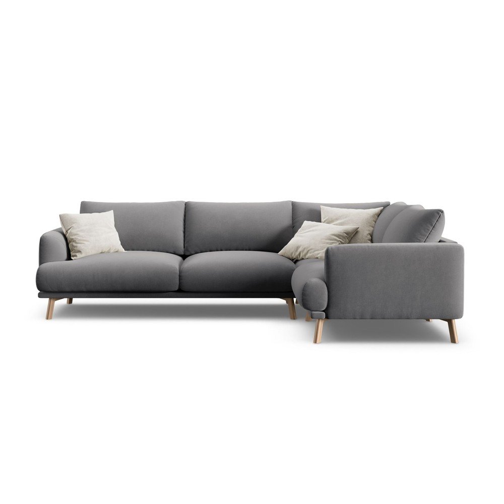 Szürke bársony sarokkanapé (jobb oldali-L alakú) Naomi – Micadoni