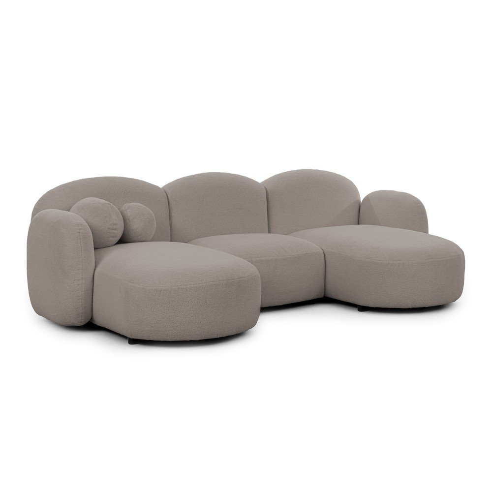 Szürke buklé sarokkanapé (U alakú) Orbit – Ropez