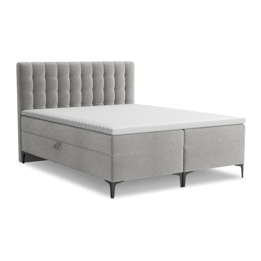 Világosszürke ágyneműtartós boxspring ágy 140x200 cm Puhala – Makamii