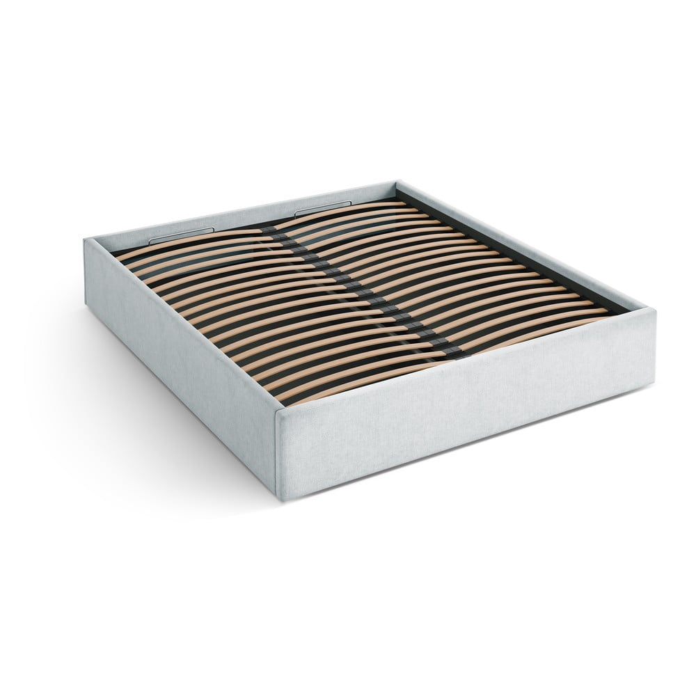 Világosszürke kárpitozott ágyneműtartós-ágytámla nélkül franciaágy ágyráccsal 180x200 cm Susan – Micadoni