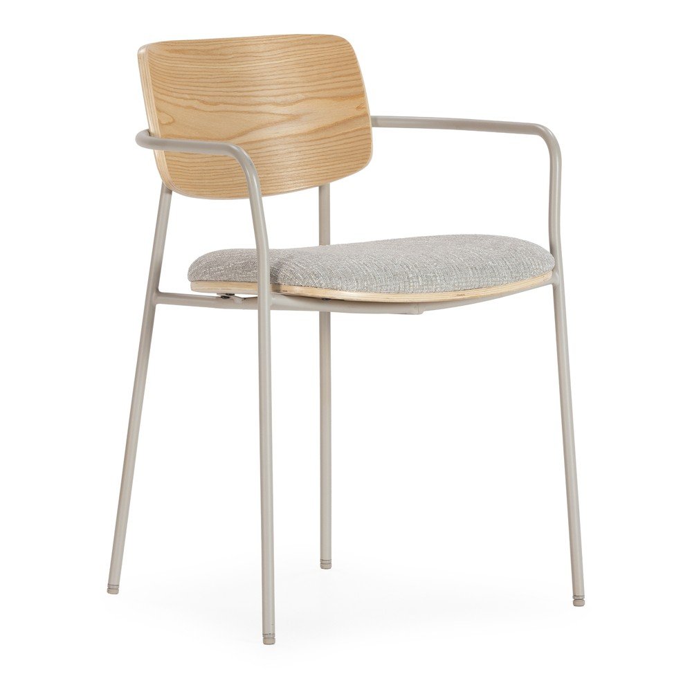 Világosszürke-natúr színű kárpitozott karfás étkezőfotel szett Nour – MOME