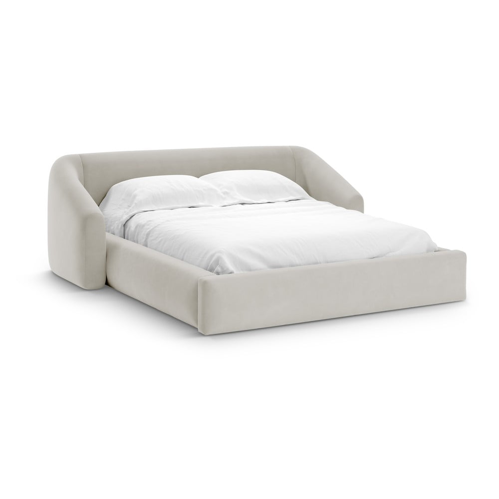 Bézs kárpitozott ágyneműtartós franciaágy ágyráccsal 200x200 cm Campi – Cosmopolitan Design