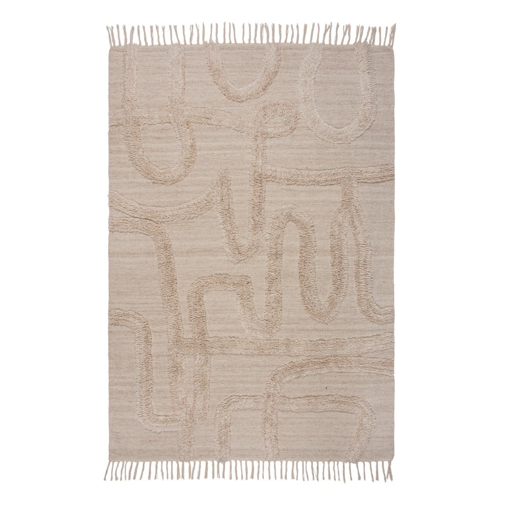 Bézs kézi szövésű gyapjú szőnyeg 240x340 cm Loma – Flair Rugs