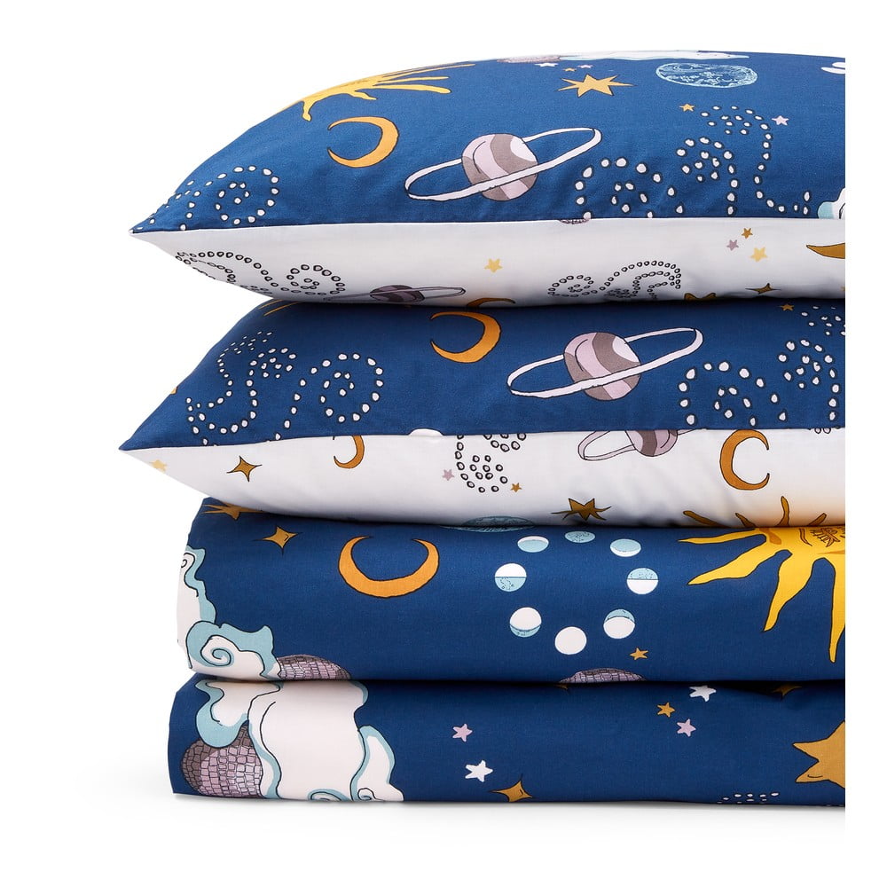 Fehér-kék kétszemélyes-hosszabbított pamut ágyneműhuzat 230x220 cm Disco Space – Their Nibs