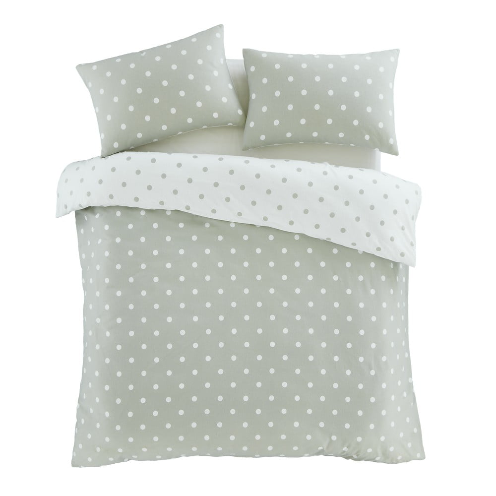 Fehér-zöld kétszemélyes flanel ágyneműhuzat 200x200 cm Polka Dot – Catherine Lansfield
