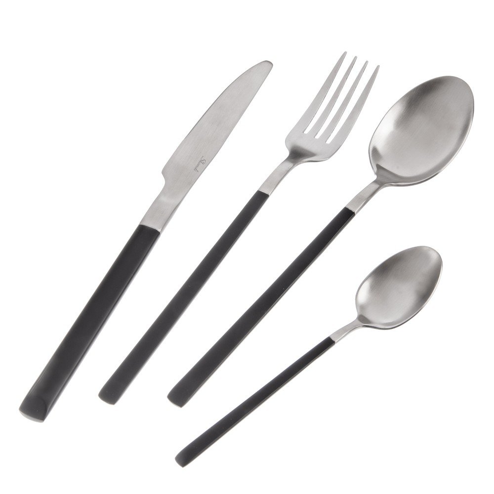 Fekete-ezüstszínű rozsdamentes acél evőeszköz készlet 24 db-os Skandi – Orion