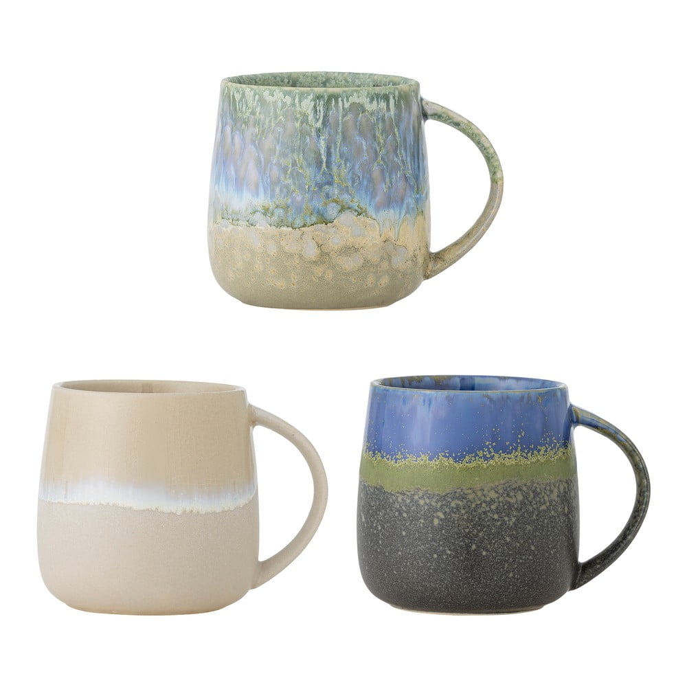 Kék-bézs kőedény bögre szett 3 db-os 460 ml Cloe – Bloomingville