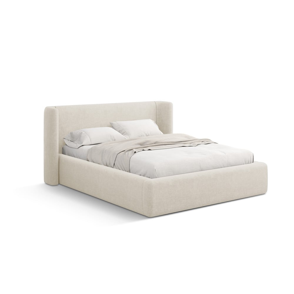 Krémszínű kárpitozott ágyneműtartós franciaágy ágyráccsal 140x200 cm Jason – Windsor & Co Sofas