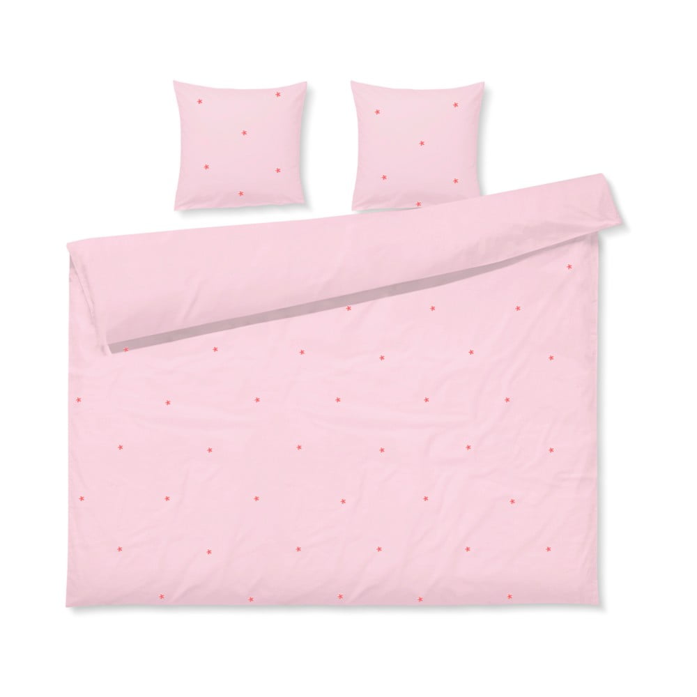 Rózsaszín kétszemélyes hosszabbított pamut-perkál ágyneműhuzat 200x220 cm Daisy – JUNA